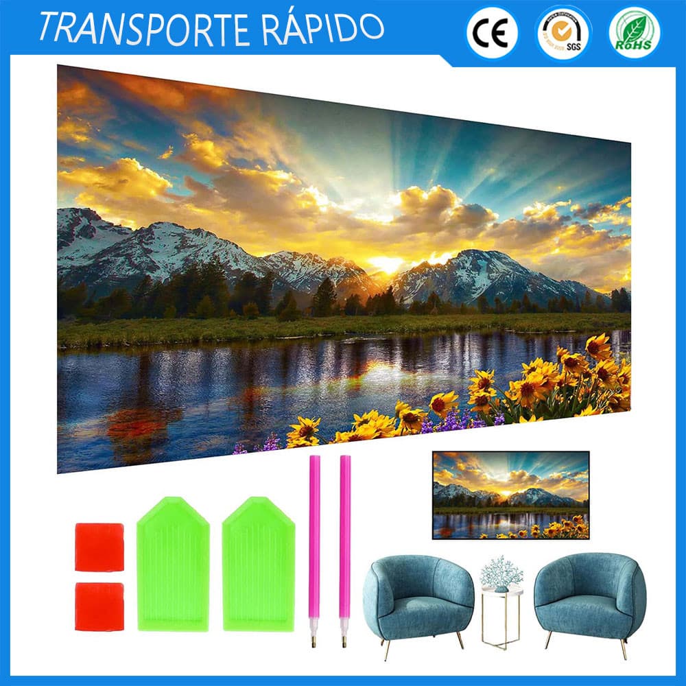 Pintura de diamante DIY 5D ponto de diamante pintura Sunset Lake Decoração de parede 70x40cm