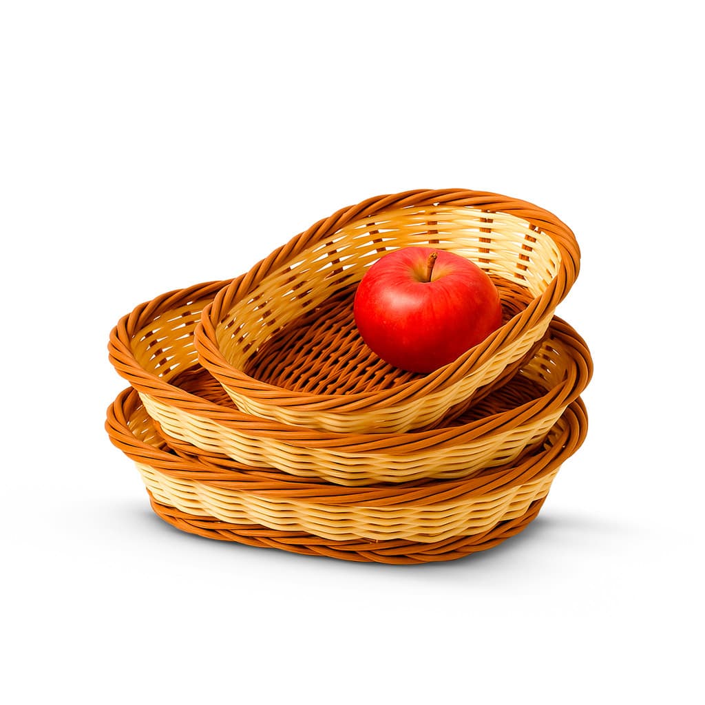 kit 3 cestos bandeja organizador bandeja rattan oval multiuso servir vime cozinha banheiro forro