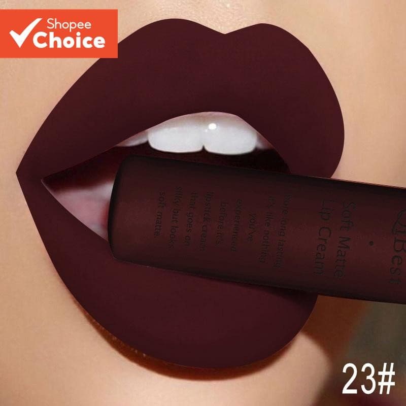Qibest Matte Antiaderente Copo Não Desbotamento Lip Gloss Líquido Veludo Batom