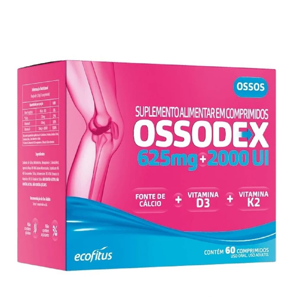 Ossodex 625mg (Cálcio+Vitamina D3+Vitamina K2) Com 60 Comprimidos - Ecofitus