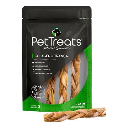 Mordedor Natural Colágeno Trança 3un P/ Cachorro Pettreats