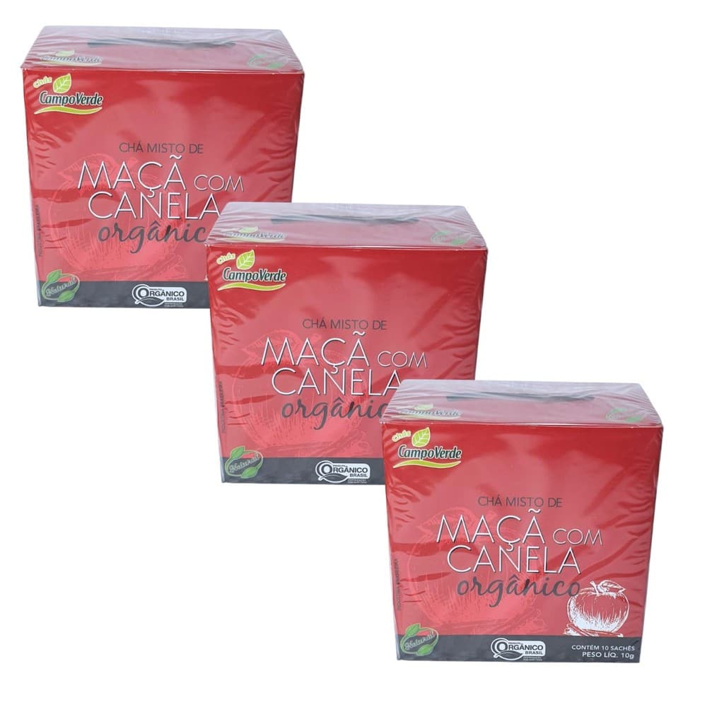 Chá Maça com Canela Orgânico Kit 3 Caixas Campo Verde