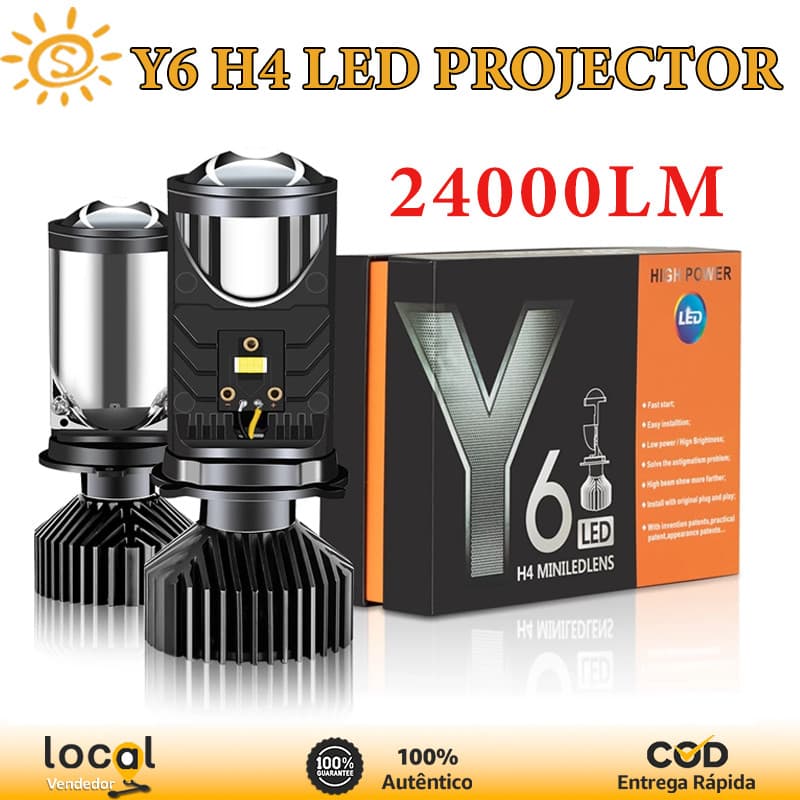 Kit de Conversão Farol LED H4 24000LM Ônibus 90W - Mini Projetor Lente Carro Hi/Lo, Alta Luminosidade e Durabilidade