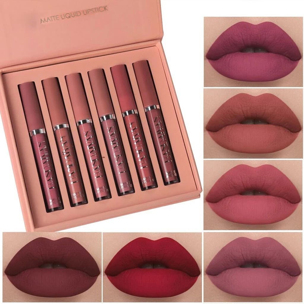 HANDAIYAN Kit Batom Líquido Matte 6 Cores, À Prova D'água, Longa Duração 24H, 2.5ml Cada - Conjunto com 6 Batons Líquido