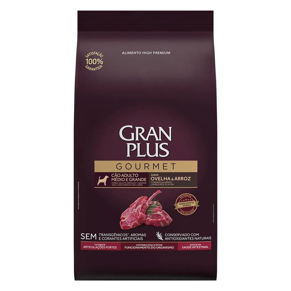 Ração Gran Plus Gourmet para Cães Adultos Raças Médias e Grande Ovelha e Arroz ? 15kg 