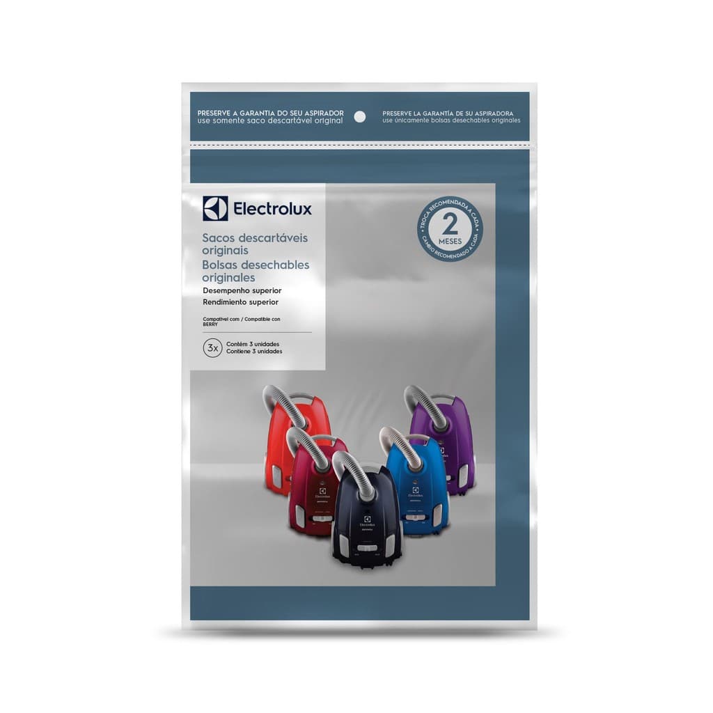 Kit 3 Sacos de aspirador de pó - Modelos BERRY (SBEBE) Electrolux Kit 3 Sacos de aspirador de pó - Modelos BERRY (SBEBE)
