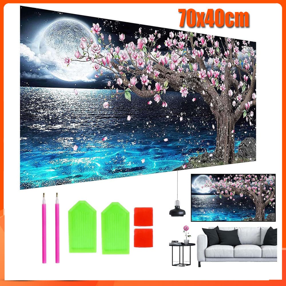 Pintura Diamante 5D Pintura de Diamante Kits De , 5D DIY Broca Completa Arte Artesanato Decoração Pessegueiro à noite