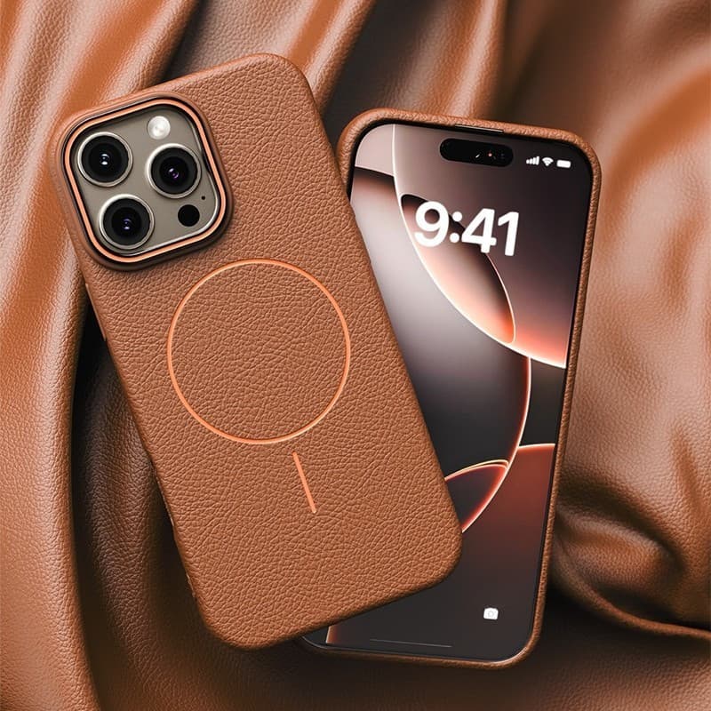 Capa De Couro Bloqueada De Cor Magnética De Círculo Fino Avançado Para IPhone 16 15 14 13 12 11 Pro Max PLUS Macia Anti-