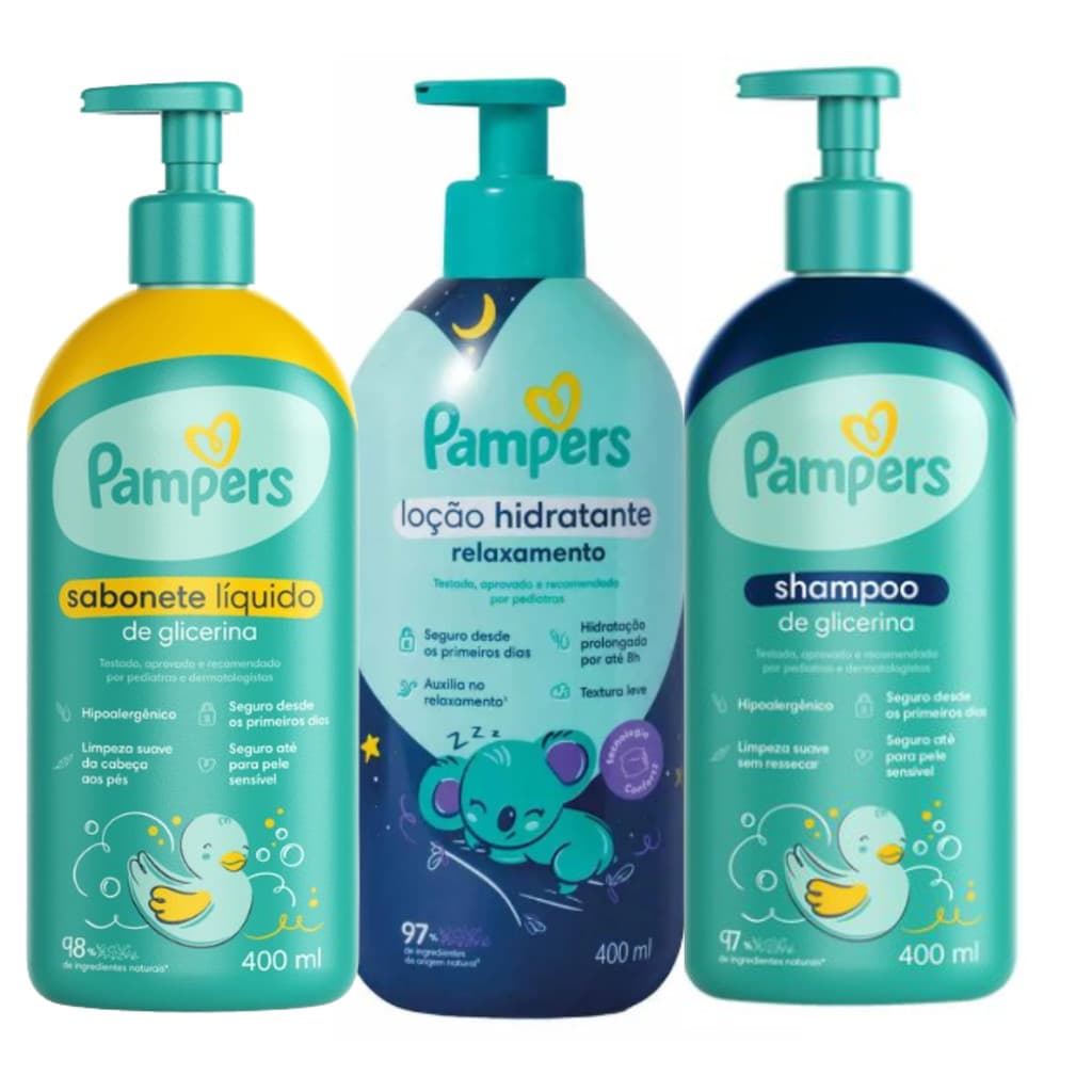 kit Shampoo + Sabonete + Loção hidratante Relaxante Pampers