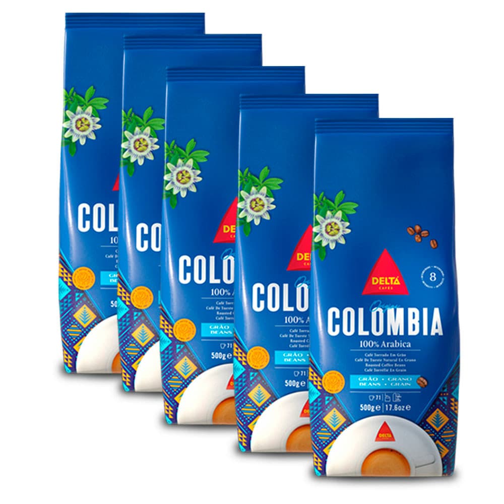 Café Delta Colombia em Grãos Kit 5 Pacotes de 500g