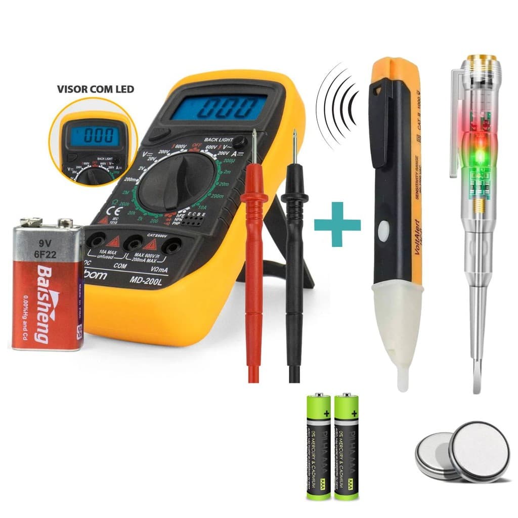 Kit 3x1 Multímetro Digital Profissional + Chave de Fenda Teste Corrente + Caneta Detector de Tensão