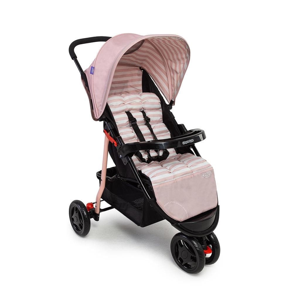 Carrinho de Bebê Cosco Kids Toffy 3 Rodas Reclinável 0-15kg Rosa Listras