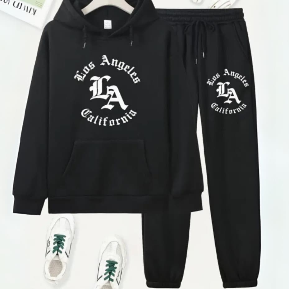 Conjunto Moletom Canguru Calça Moletom Inverno Los Angeles California Moda Gringa Forrada Casual