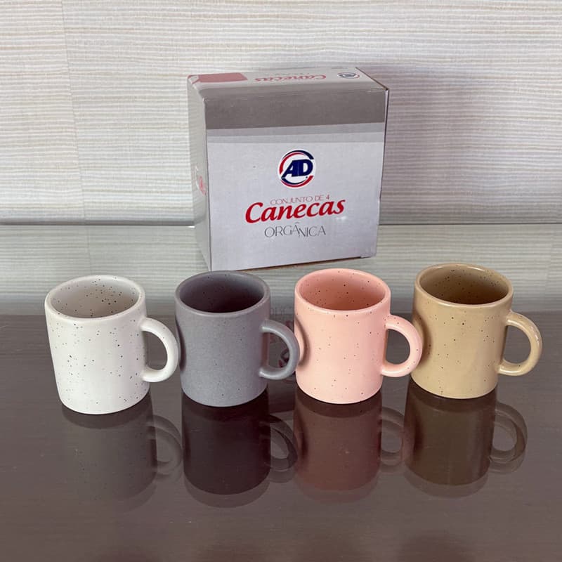 Jogo 4 Canecas Xícaras Cerâmica Para Café Coloridas Linha Orgânica 90ml AD