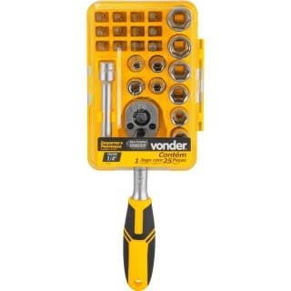 Jogo de Soquetes e Ponteiras Vonder 25 Peças 1/4" 4mm a 13mm com Catraca Kit Completo