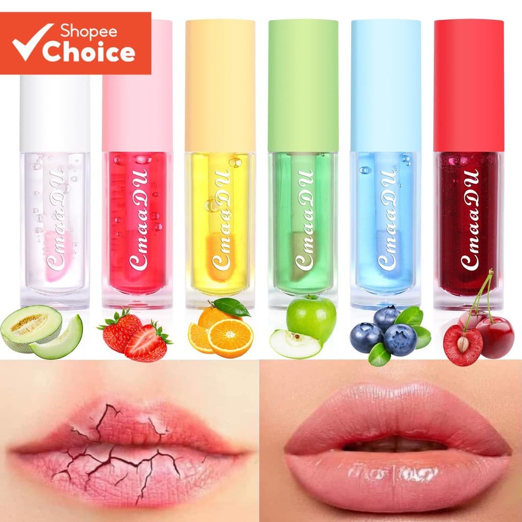 Hidratante para Lábios Sabor Frutas 6 Cores Mudança de Cor Glaze Prevenir Seco e Rachado