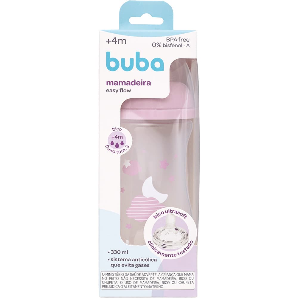 Mamadeira Easy Flow Nuvem Rosa 330ml Ultrasoft Pétala 4m+
