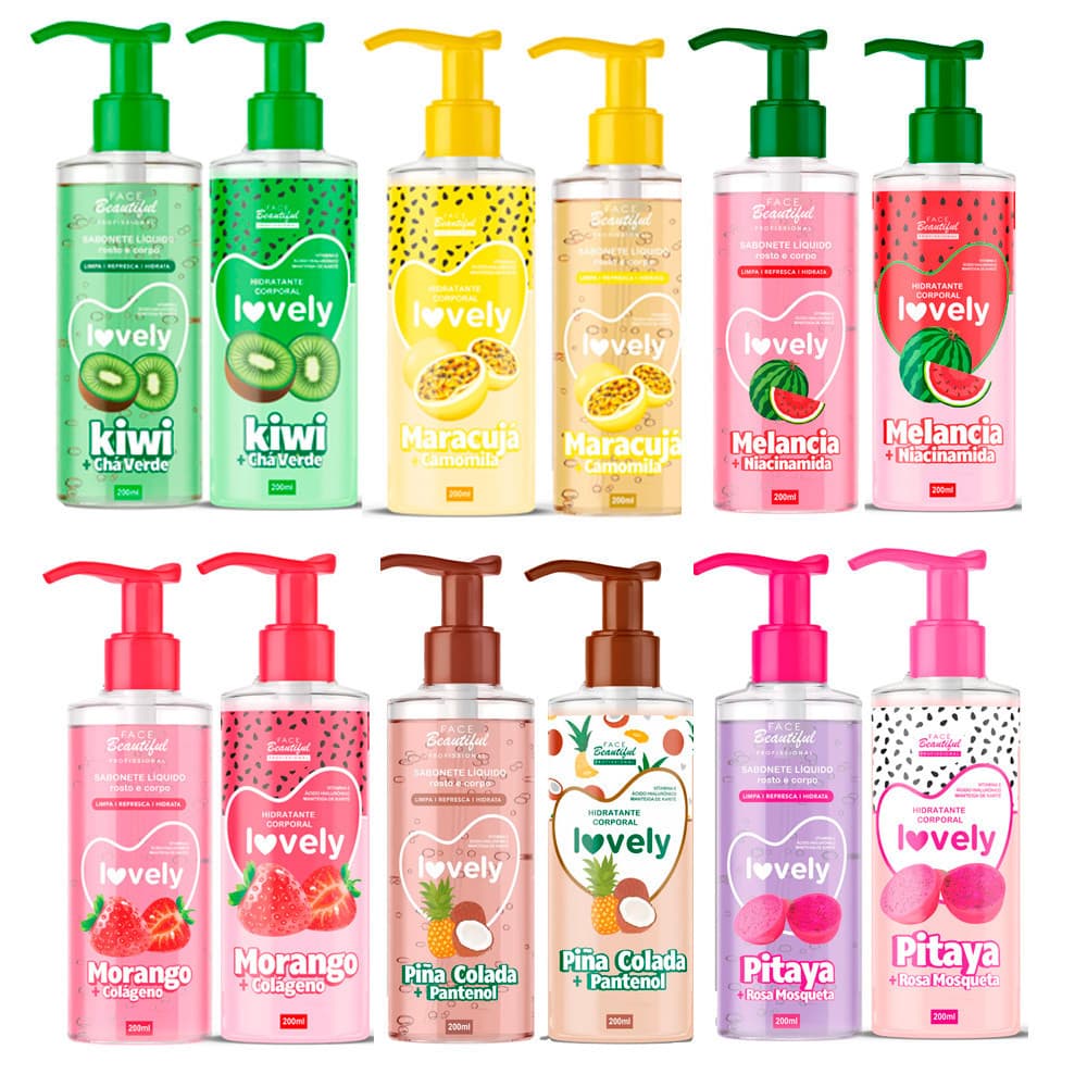 Kit Hidratante Frutas 200ml  +Sabonete de Frutas 200ml  - Lovely By Face Beautiful