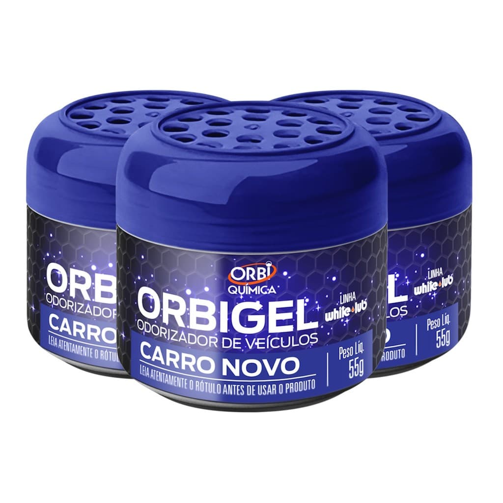 Aromatizante Para Carros e Outros Ambientes Em Gel Fragrância Carro Novo 55g Orbi Química Kit com 3