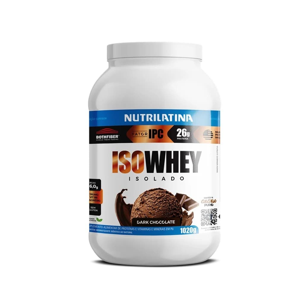 Whey Protein Isolada (1020g) Nutrilatina -  Sabor Dark Chocolate