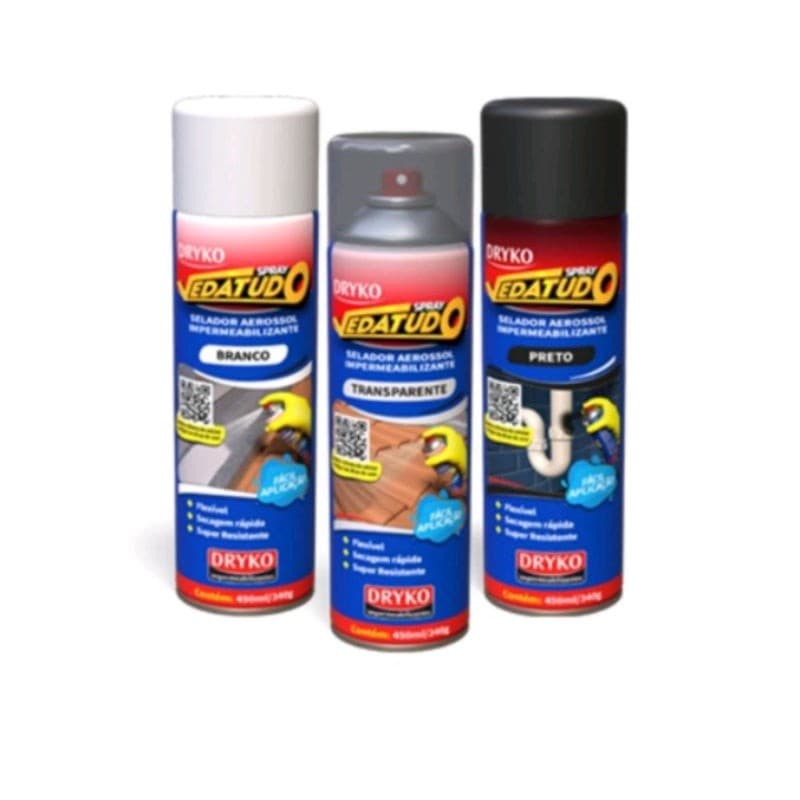 Spray Veda Tudo  borracha líquida impermeabilizante Branco Preto Transparente