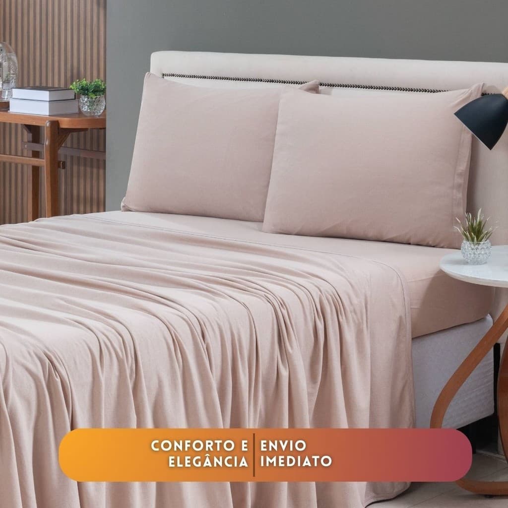 Jogo de Cama 4 Peças 100% Algodão Malha Liso Fronha com Zíper Elástico Solteiro Casal Queen e King