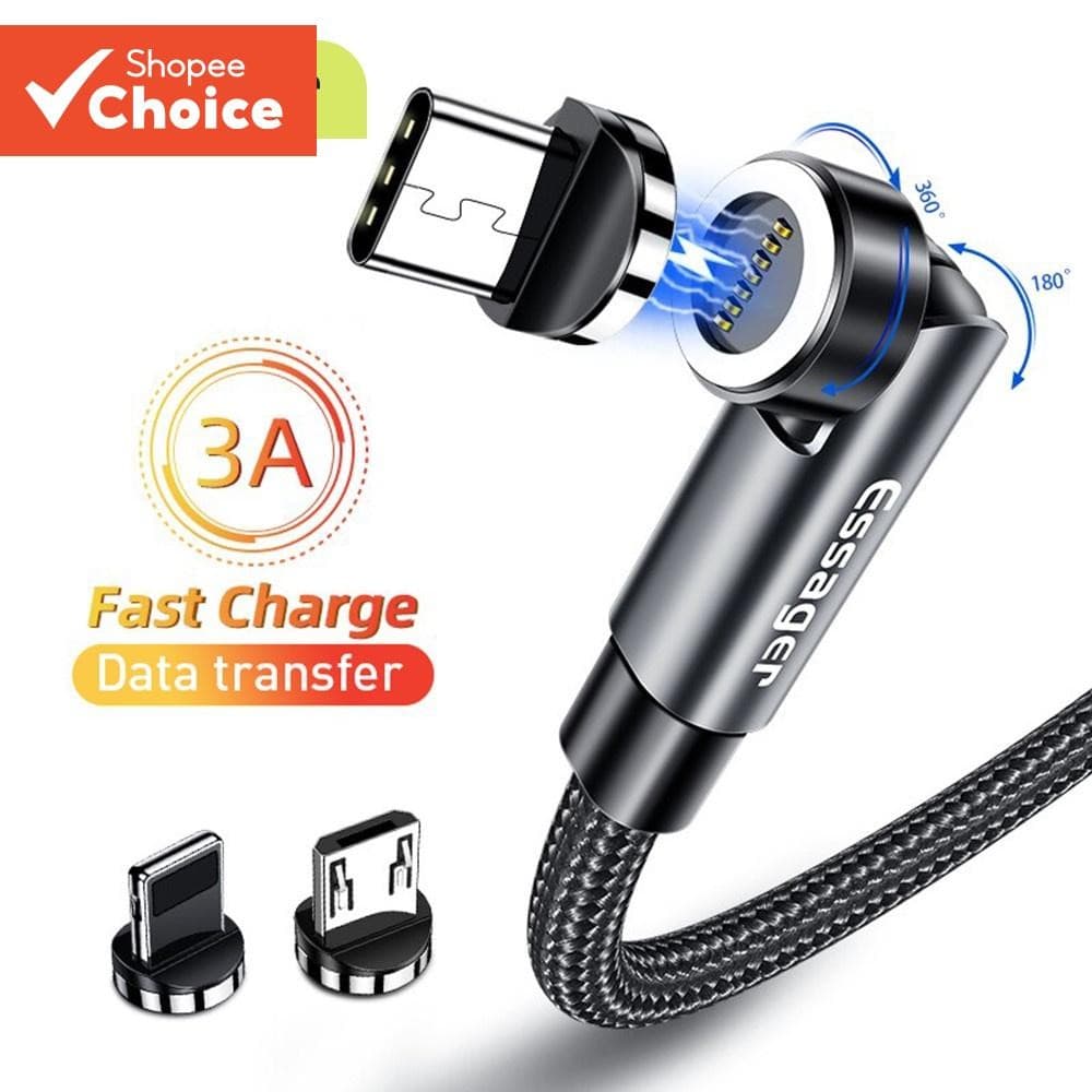 Essager 540 Girar Cabo Magnético 3A Carregamento Rápido Micro USB Tipo C Para iP Xiaomi Ímã Carregador De Telefone De Fi