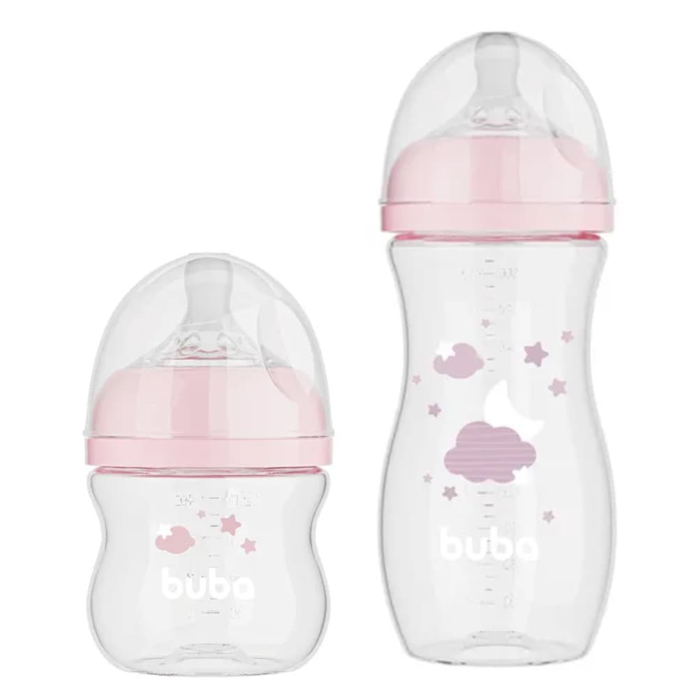 KIT C/ 2 MAMADEIRAS EASY FLOW NUVEM ROSA BUBA 120ML e 330ML