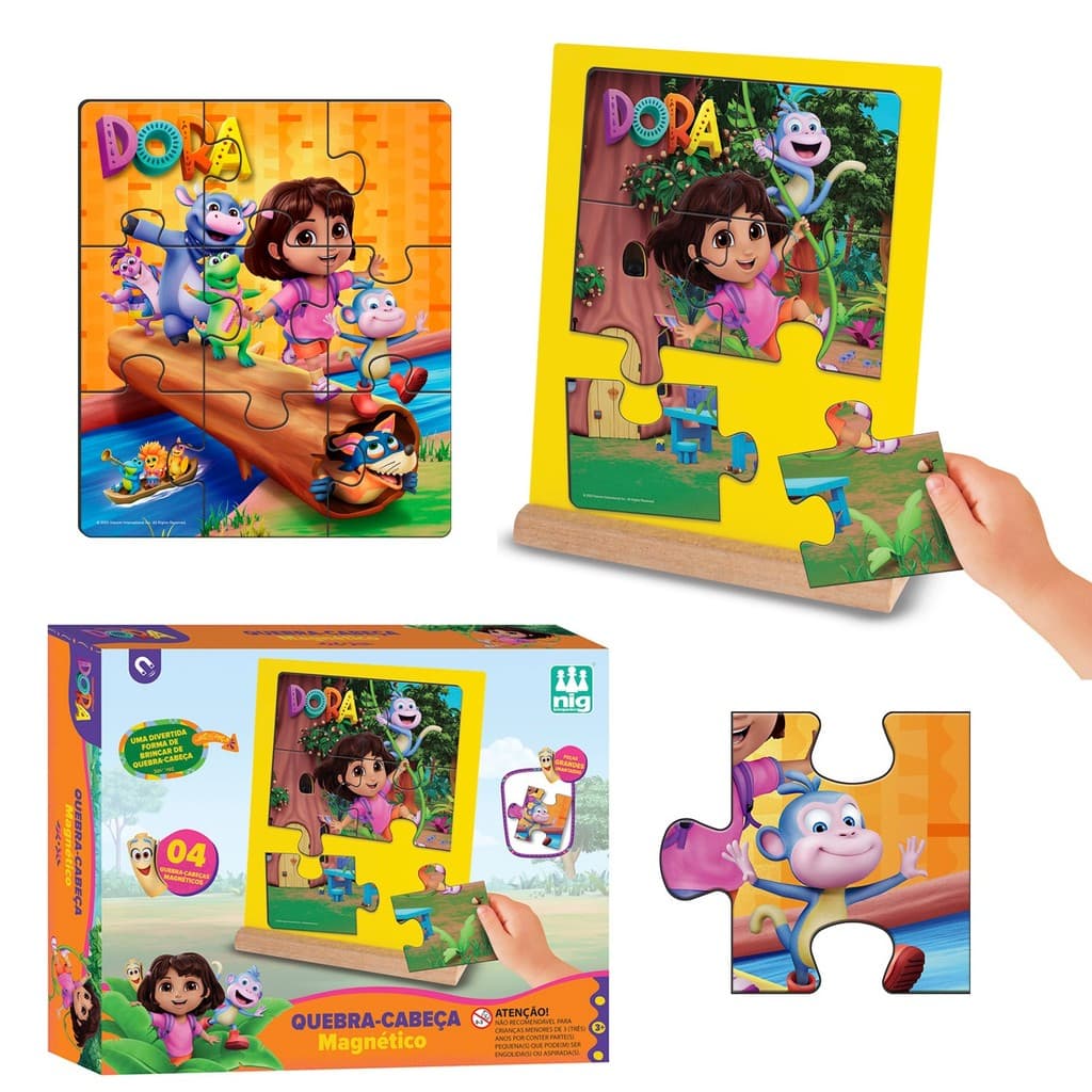 Puzzle Magnético Dora Aventureira Brinquedo Educativo Com Base De Madeira E Placa Metálica - Nig Brinquedos