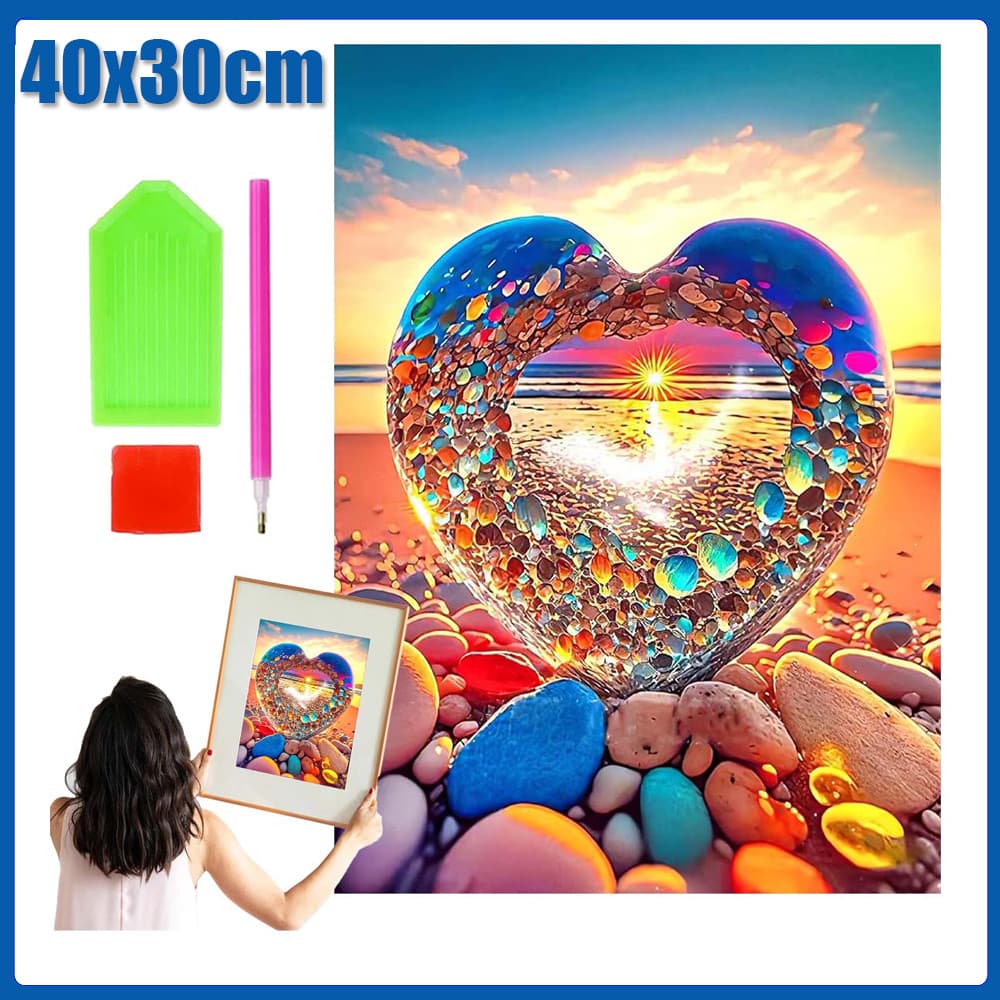 Pintura Diamante 5D Pintura de Diamante Conjunto De Pintura Com Diamante Para AdultosCorações coloridos 40x30cm