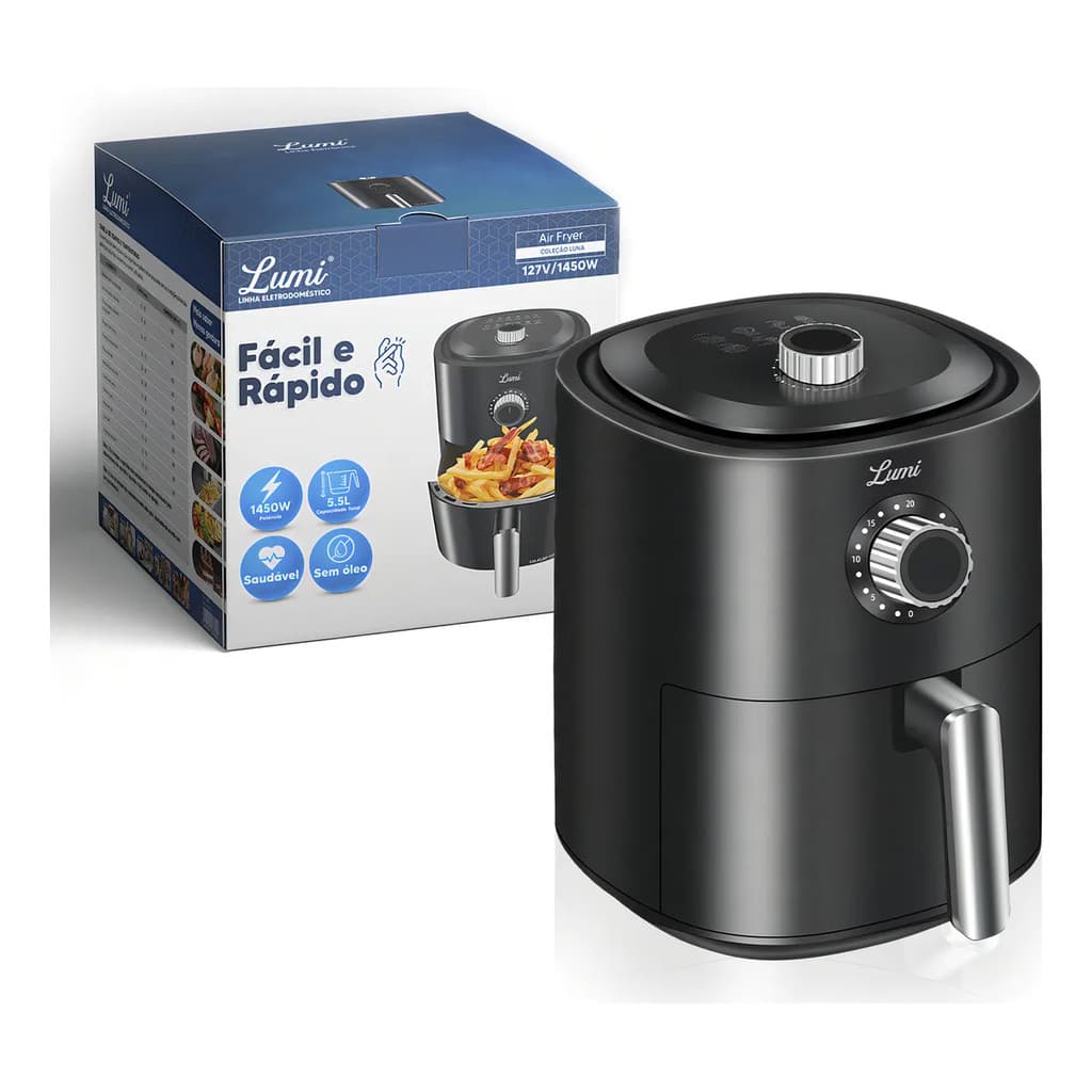 Air Fryer Lumi 5,5 Litros 1450W 220V – Fritadeira Sem Óleo Rápida e Fácil de Limpar