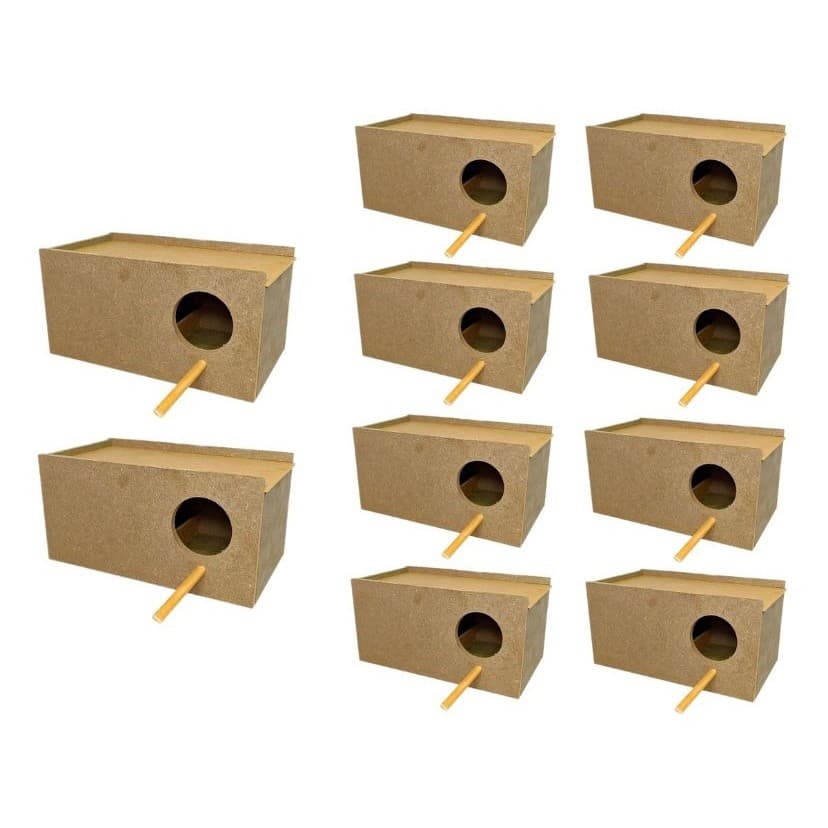 Kit 10 Ninho Para Periquito Madeira Reprodução Aves