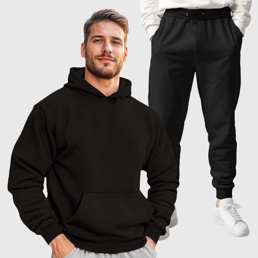 Conjunto de Moletom Canguru Masculino Liso  Blusa e Calça Moletom Costuras Reforçadas Promoção