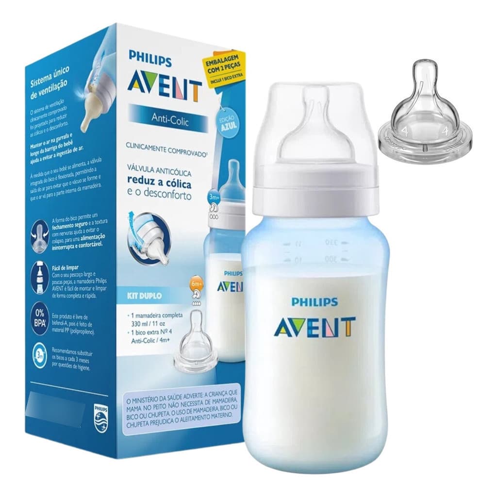 Mamadeira Avent Bebê Classica 330 Ml Com 2 Bicos De Silicone