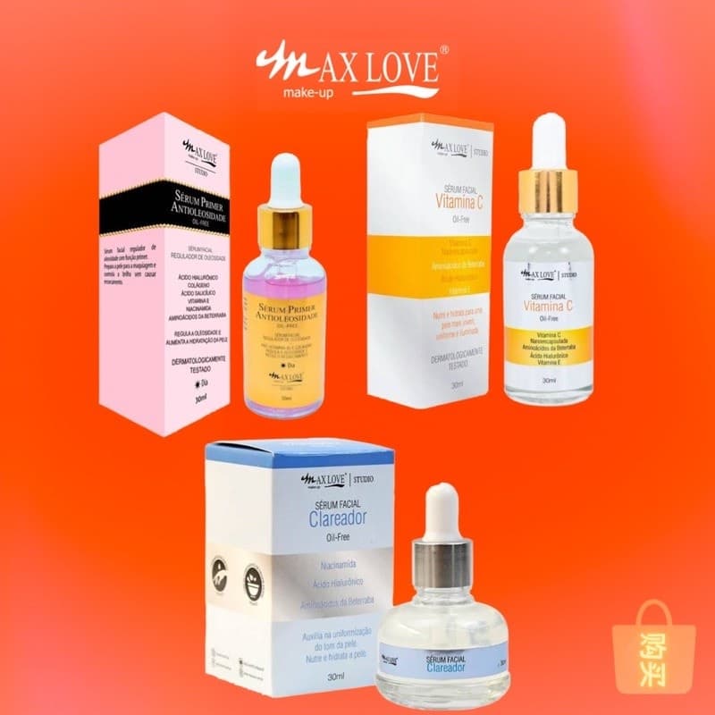 Kit com 3 Séruns 1 Vitamina C , 1 Clareador ,1 Sérum Antioleosidade - Max Love