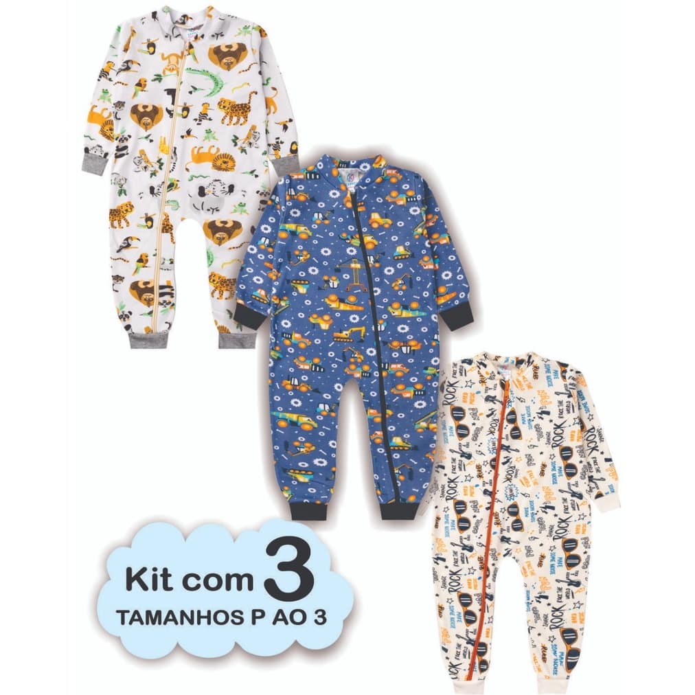 Kit 3 Macacão Bebê Menina Ou Menino INVERNO Algodão Enxoval