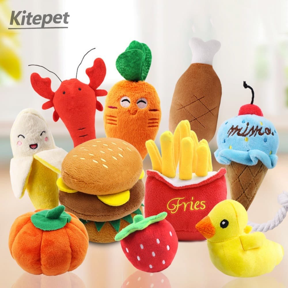 Mini Brinquedos De Pelúcia Animais De Estimação Resistentes À Mordida Funny Cartoon Dog Squeaky Toy Plush Cat Supplies