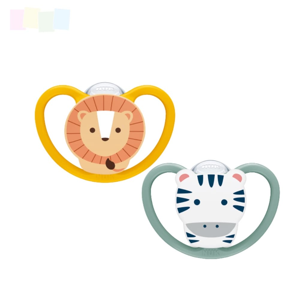 Chupeta Nuk Space Bico de Silicone Estojo Esterilizável Escudo Arejado Fase 3 +18meses Bichinhos