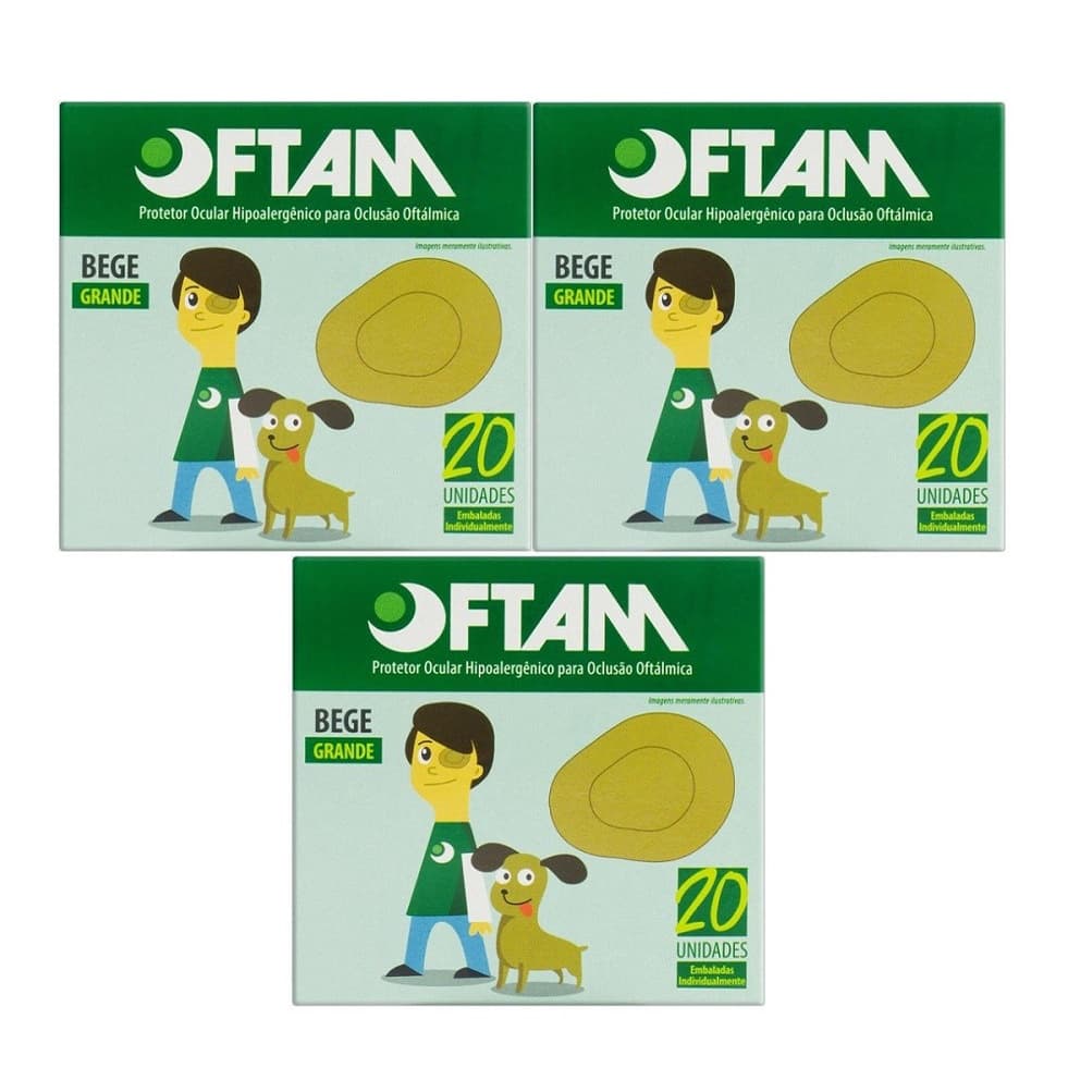 Kit 3 Oftam Protetores Ocular Grande Bege cx C/20 Unidades