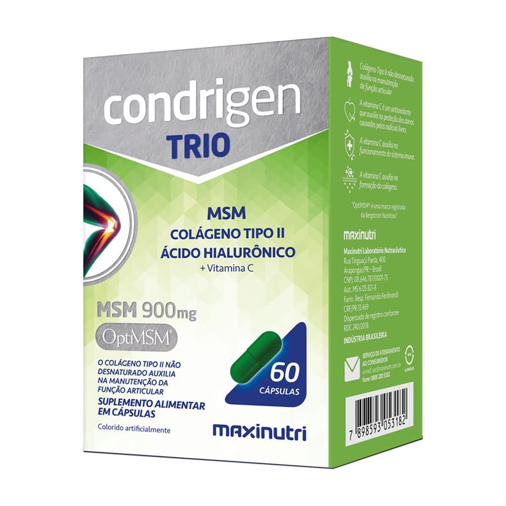 Condrigen Trio MSM Colágeno Tipo 2 + Vitamina C 60 Cápsulas Maxinutri