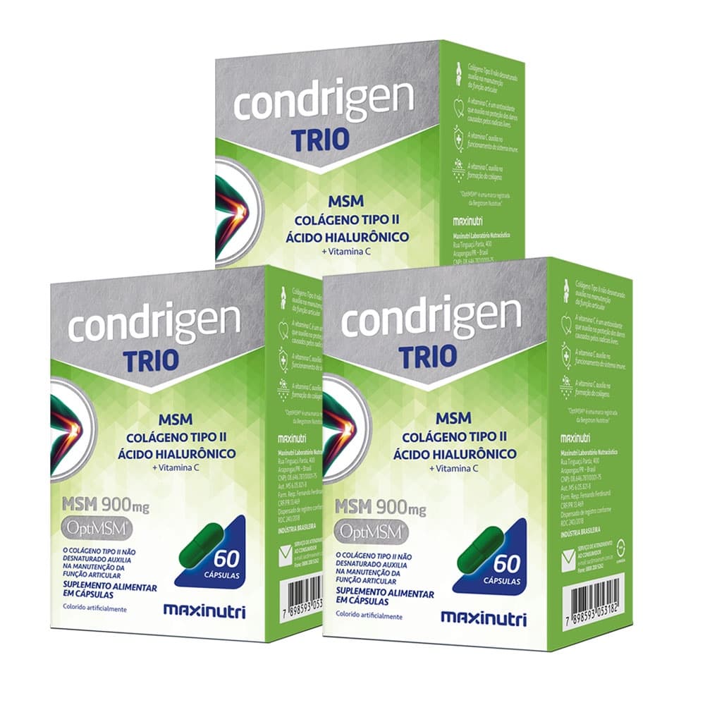 Kit 3 Condrigen Trio MSM Colágeno Tipo 2 + Vitamina C 60 Cápsulas Maxinutri