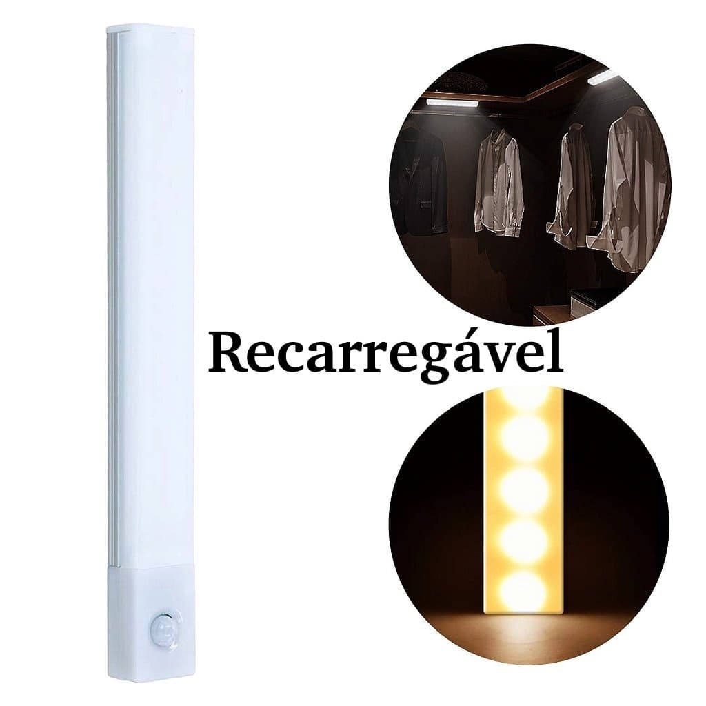 Luminaria Led Com Sensor De Movimento Recarregável Lâmpada Barra Iluminação de emergência Casa Para Corredor Armário Cozinha Banheiro Luz Quente Fria  Decoração