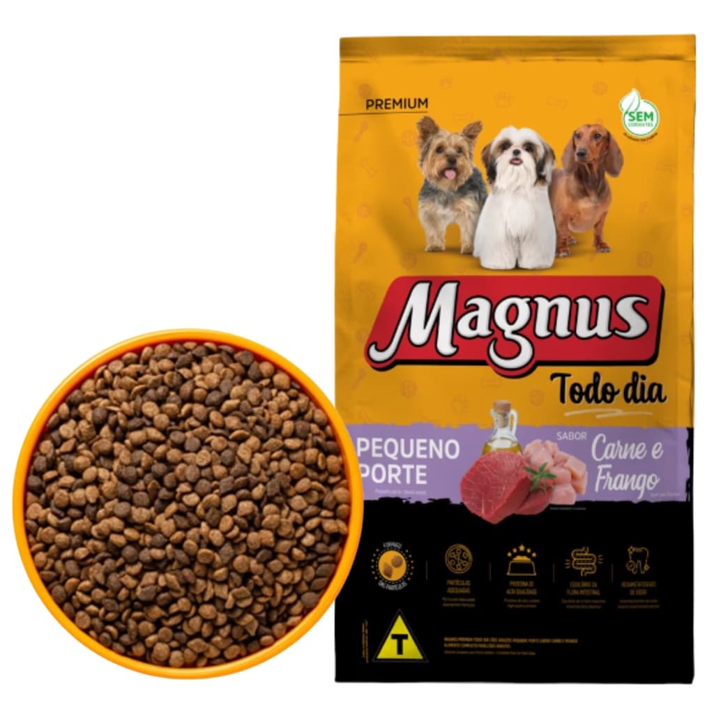 Ração Cachorro Magnus Todo Dia Cães Adultos Pequeno Porte Sabor Carne E Frango 15kg