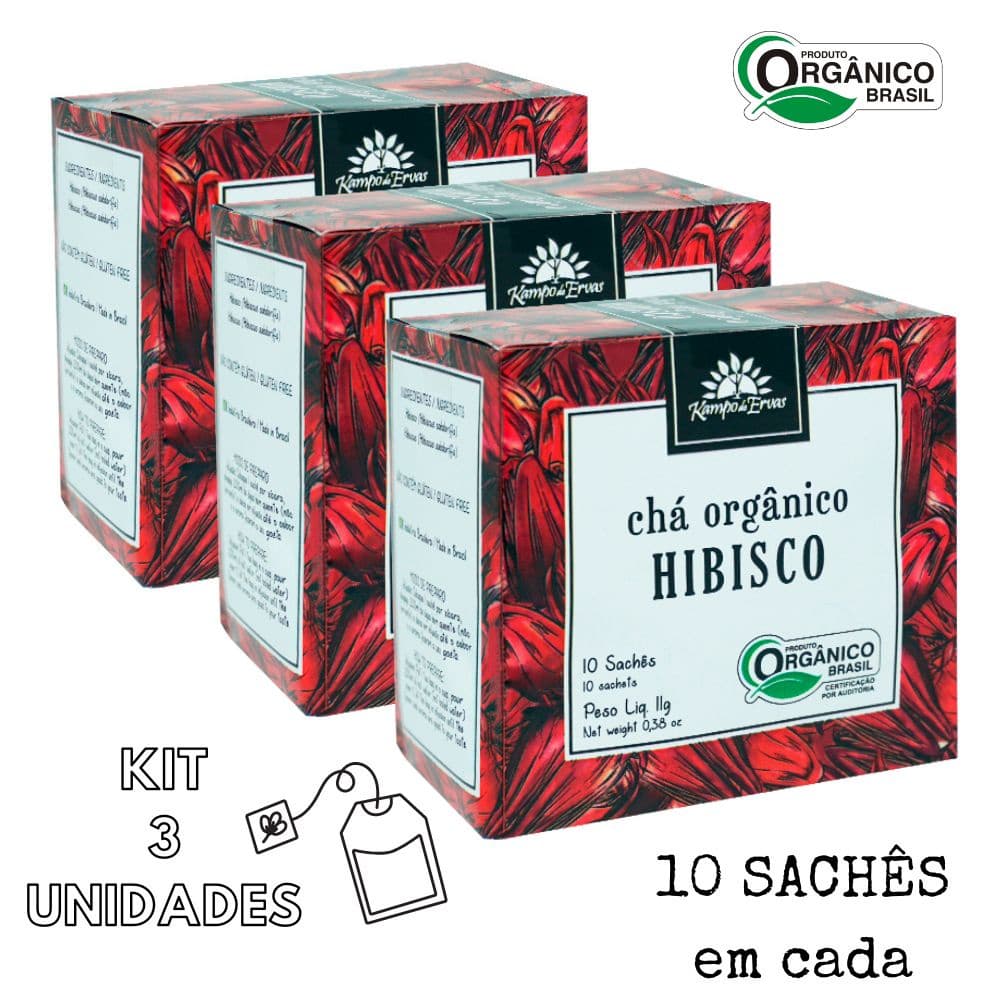 Kit 3 Hibisco Orgânico 10 sachês por caixa Kampo de Ervas