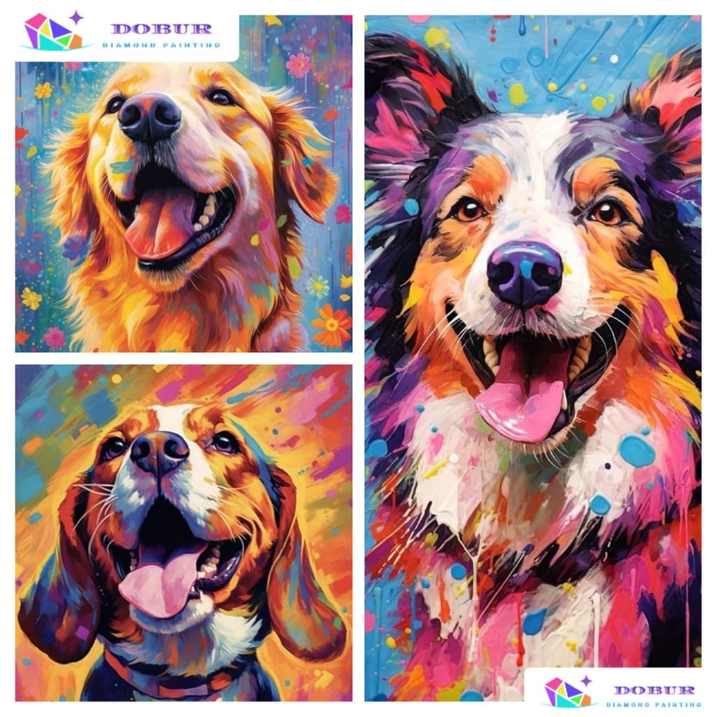 DOBUR | Pintura Diamante Conjunto De Pintura Com Diamante 5D Redondo/Quadrado Fofo Cão De Faça-Você-Mesmo Kits Numéricos