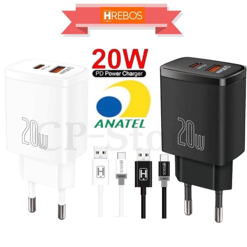 Carregador Power Turbo 20W Com Cabo Tipo-C Carregamento Super Rápido Original Hrebos Hs-307C