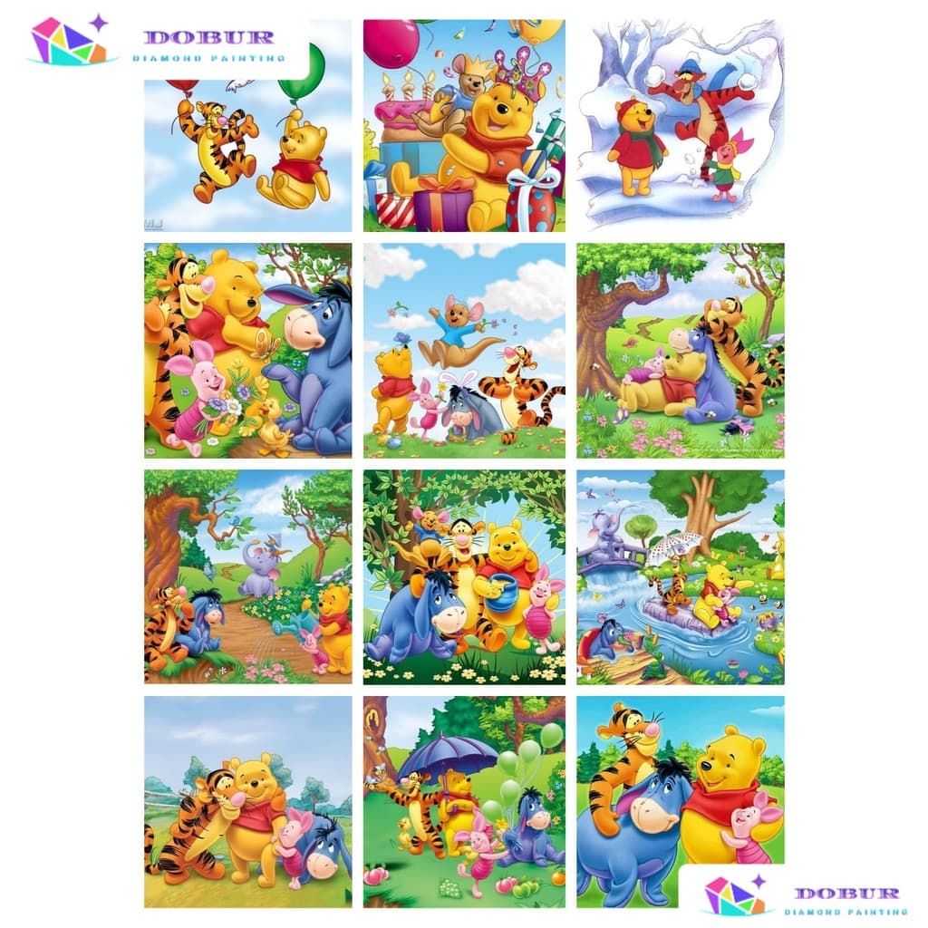 Conjunto De Pintura De Diamante 5D Redondo Winnie the Pooh DIY Broca Completa Com Kits Numéricos Casa Mosaico Lona Decor