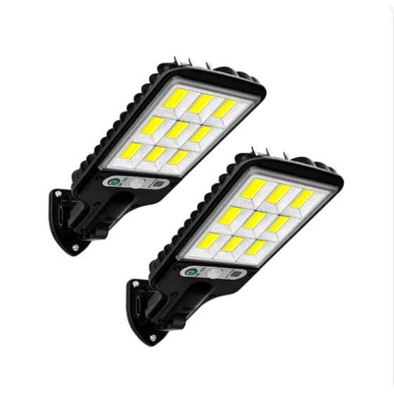 Kit2 Luminária Led Solar Poste Rua Parede Sensor 180 Led Controle