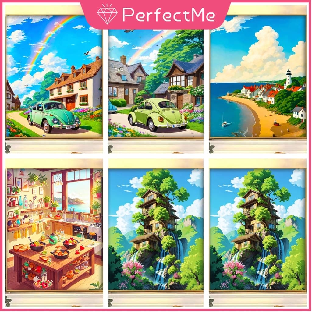 Pmhayao Miyazaki Pintura De Paisagem 5D Diamante Ponto Cruz Conjunto Completo De Diamantes Acrílica Redonda Para Decoraç