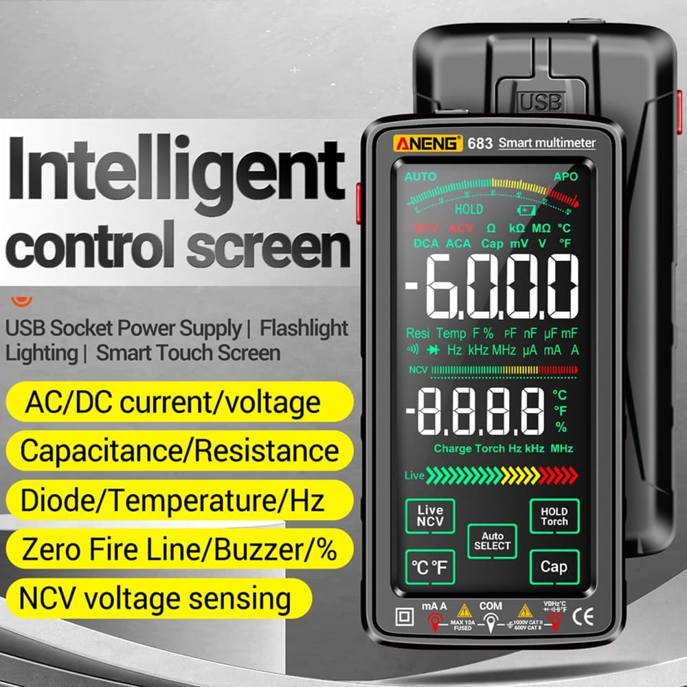 DIYMORE ANENG Multímetro Digital Recarregável Visor LCD Colorido 6000 Conta Ohmmeter Capa Ohm Hz Testador De Tensão De Diodo